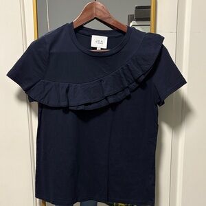 J.O.A. Dark Blue Ruffle Short Sleeve Top